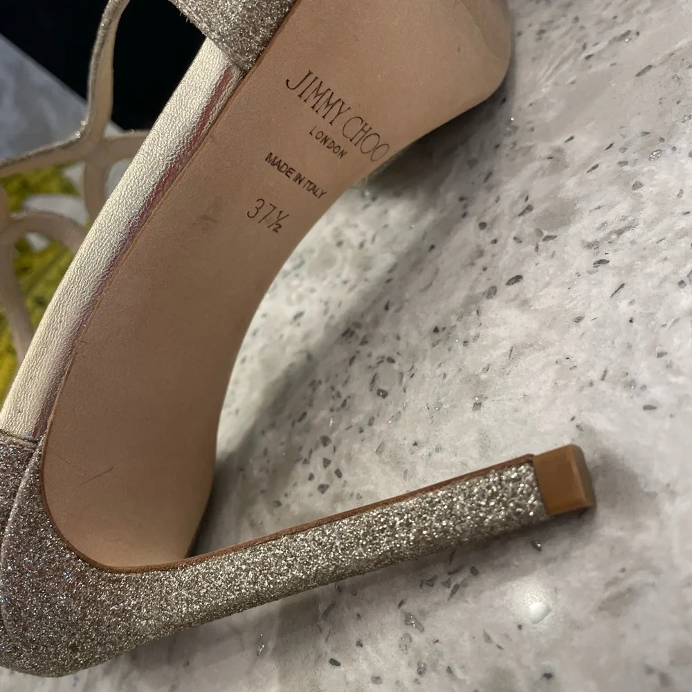 AUTHENTIC Jimmy Choo Platinum Dusty Glitter accent pumps 37.5 - Picture 6 of 6